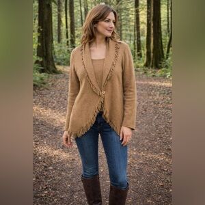 Peck & Peck Cashmere Camel Fringed Cardigan